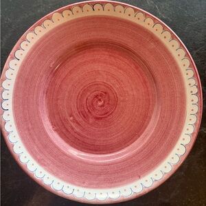 Musa Roma Italy pottery plates set of 6 pink with blue scallop detain 10in